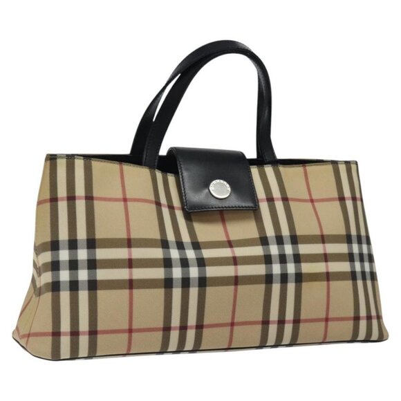 BURBERRY Nova Check Hand Bag PVC Beige Silver Auth 116444 - Picture 1 of 16